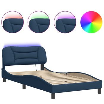 Estructura De Cama Con Led Sin Colchón Hvar Tela Azul 100x200 Cm Vidaxl