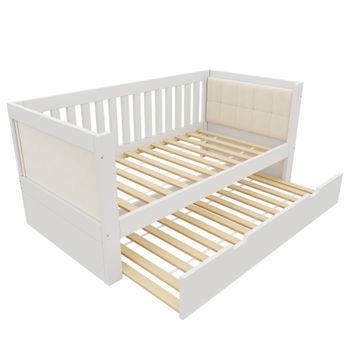 Cama Nido Blanca 90 X 190 Cm Con Cama Inferior Extraíble Y Laterales Acolchados