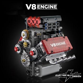 Bloques de Construcción Motorizados con Motor V8, Modelo de Simulación Eléctrica, Piezas Técnicas para Autos, Juguetes Creativos DIY, Regalos para Adultos