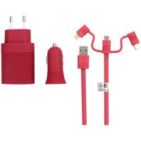 muvit life pack cargador de coche  cargador de pared  cable 3 en 1 microusbusb-clightning rojo