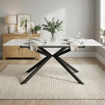 Mesa de comedor extensible rectangular con efecto mármol