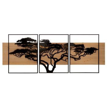 Juego De 3 Paneles Decorativos 3d En Metal Y Madera Negro Cm 204x2x80