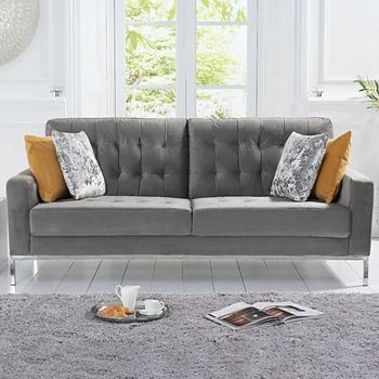 Lydia Grey Velvet 3 Seater Sofa