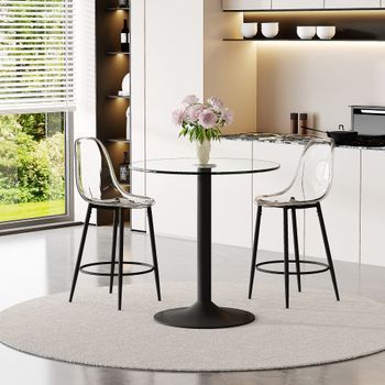 Set De Bar - Mueble Para Cocina - Vidrio Y Metal - Negro Y Transparente (89x89x92cm)