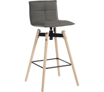 TEKNIK Spin 6977GREY Fabric & Metal Bar Stool Chair - Grey & Light Wood, Grey