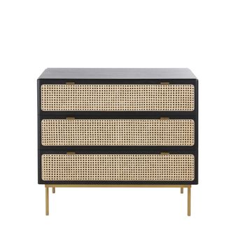 Cómoda bicolor con 3 cajones y rejilla de mimbre 95 cm