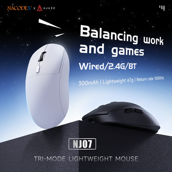 Ratón gaming inalámbrico AJAZZ NJ07, ligero de 59g, sensor Pixart PAW3311, 6 niveles de DPI hasta 12K, ratón para PC con cable 2.4G/USB-C para jugadores.