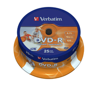 tambor 25 dvd-r 47 gb verbatim 16x imprimible