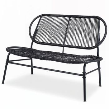 Costway Banco Jardín para 2 Personas con Asiento y Respaldo de Ratán PE Estructura Metal Diseño Listones para Terraza Porche Carga 300kg