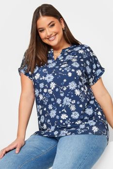 Yours Blusa Azul Marina De Flores, Mujer Curvy Y Tallas Grandes, Yours