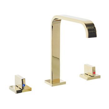 Grifo Mezclador Para Lavabo Bimando Para Baño Moderno De Metal Dorado Brillante Kagera