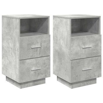 Pack 2 Uds Mesitas De Noche | Mesilla De Noche Con 2 Cajones Gris Cemento 36x36x68 Cm