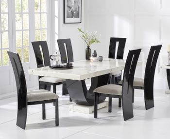 Raphael 170cm White and Black Pedestal Marble Dining Table with Verbier Chairs