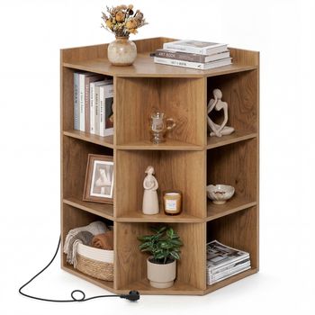 Costway Armario Esquinero con Estación de Carga y 9 Cubículos para Dormitorio Salon o Cocina Madera