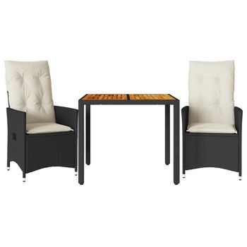 Mesa Y Sillas Con Cojines 3 Piezas | Mueble De Jardín Ratán Sintético Y Acacia Negro
