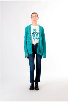 cárdigan moulinè sin botones y con cuello chal emerald s