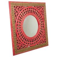espejo de madera artesanal  rojo 605x15x605 cm