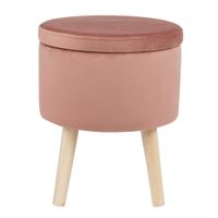 taburete baul de rosa con patas de pino