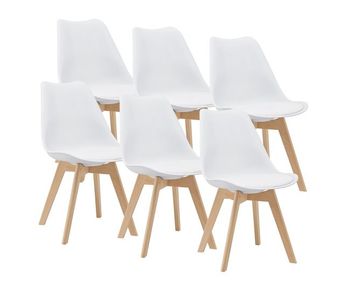 Juego de 6 sillas de comedor fläten estilo escandinavo 82x49x54cm cuero sintético - blanco [en.casa]