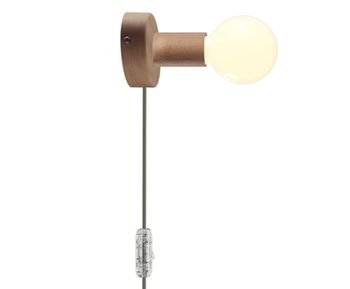Aplique de madera con cable textil verde