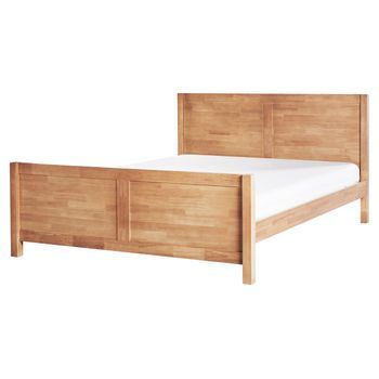 Cama Con Somier Y Cabecero De Madera De Caucho Marrón Claro 160 X 200 Cm Champagnat