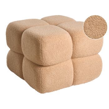 Puf Moderno Cuadrado Decorativo Dormitorio Sala De Estar Reposapiés Bouclé Beige Caliente