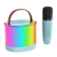 klack altavoz portatil de karaoke con un microfono luces led y efectos de cambio de voz azul