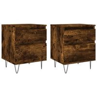 juego de 2 mesitas de noche - mesillas madera ingenieria roble ahumado 40x35x50 cm mc5937