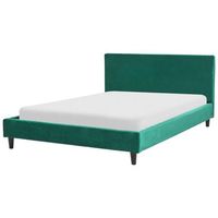 cama tapizada en terciopelo verde oscuro 140 x 200 cm marco de listones cabecero estilo moderno fitou