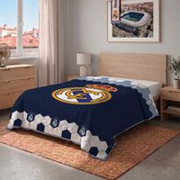 real madrid cf - colcha verano real madrid cf cama 90 - 105 cm 180 x 260 cm azul escudo grande blanco