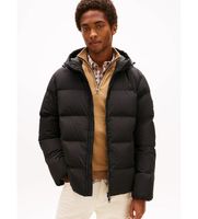 tommy hilfiger para hombre mw0mw40616 chaqueta acolchada con capucha negro xl casual poliester reciclado sostenible