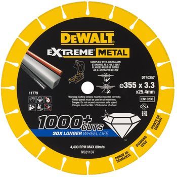 Dewalt Dt40257-qz - Disco De Corte Con Borde Diamantado Extreme Metal 355x3.3x25.4mm