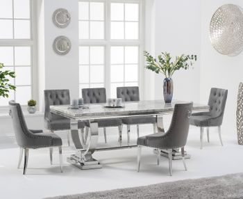Haven 200cm Grey Marble Table With Talia Velvet Chairs - Grey, 6 Chairs