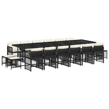 Set De Muebles Jardín 17 Piezas Con Cojines Ratán Sintético Negro
