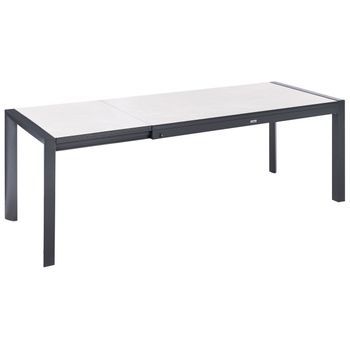 Mesa De Comedor De Jardín Con Tablero De Hpl Estructura De Aluminio 160/220 X 90 Cm Resistente A Los Rayos Uv Agua Óxido Beige Binasco