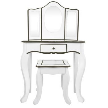 Teamson Tocador De Madera Blanco Y Gris C/taburete