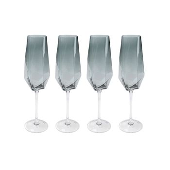 Juego de 4 - Copas de champán de cristal ahumado