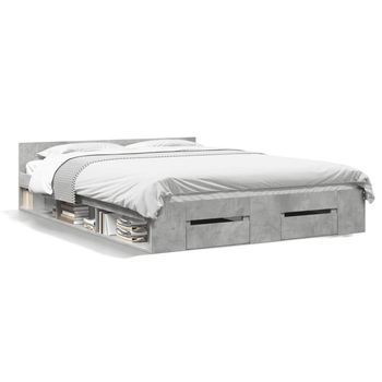 Cama Con Cajones Madera Ingeniería Gris Hormigón 120x200 Cm Vidaxl