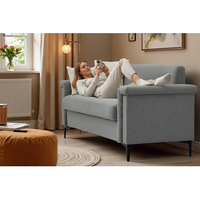 elegante sofa escandinavo tapizado en lino estructura de madera maciza patas de metal estilo moderno