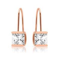 pendientes de piedra blanca de acero inoxidable chapados en oro rosa