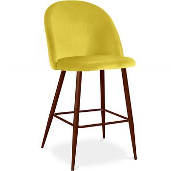 Taburete Tapizado En Terciopelo - Diseño Escandinavo - 66cm - Evelyne Amarillo