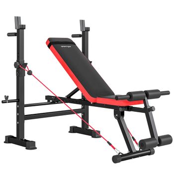 SPORTNOW Banco de Musculación con Soporte para Barra y Respaldo Ajustable para Entrenamiento en Casa Gimnasio