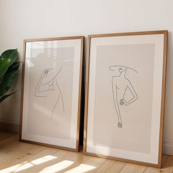 Set de 2 cuadros 032, marco premium chapado en roble, 50x70 cm