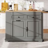 isla de cocina con ruedas y encimera extensible gris de 112 a 180 cm