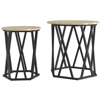 2 Piezas Mesa De Café | Mesa De Centro Roble Sonoma Madera Ingenierizada Y Acero