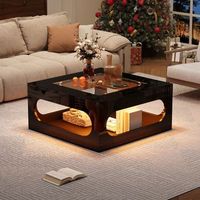mesa de centro - mueble para salon - mdf y vidrio templado - negro 70x70x35cm