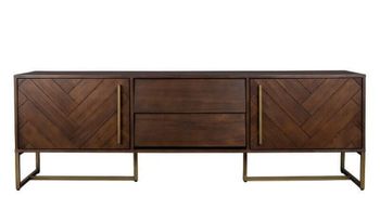 Soporte de tv de madera de acacia y latón envejecido