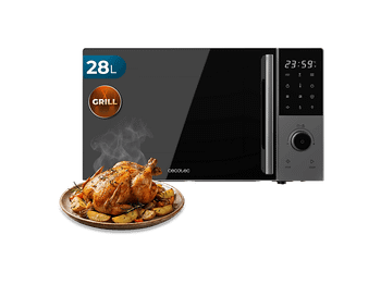Microondas con grill - Cecotec Proclean 2800, 28 L, 900 W, Grill 1200 Convección 2200 8 programas, Plato 315 mm, Gris