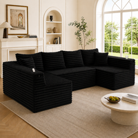 sofa en u de terciopelo acanalado con portavasos y bolsillos laterales muelles 4 cojines de respaldo  2 decorativos ergonomico para salon
