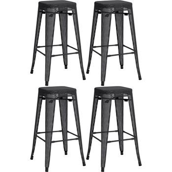 Set De 4 Taburetes De Bar Fletcher Metal Negro 43x43x77 Cm Clp